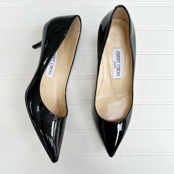 Jimmy Choo Aza Kitten Heel Pumps Patent Leather Black Anouk Pointed Toe 36.5 - Picture 5 of 14